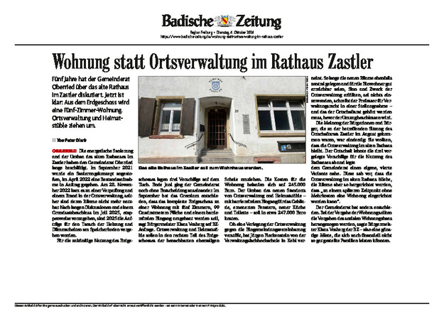 Artikel der Badischen Zeitung vom 06.10.2026 Artikel der Badischen Zeitung vom 06.10.2026
